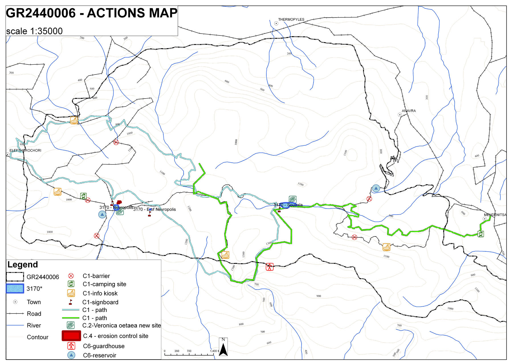 Locations of planned actions on Mt. Kallidromo